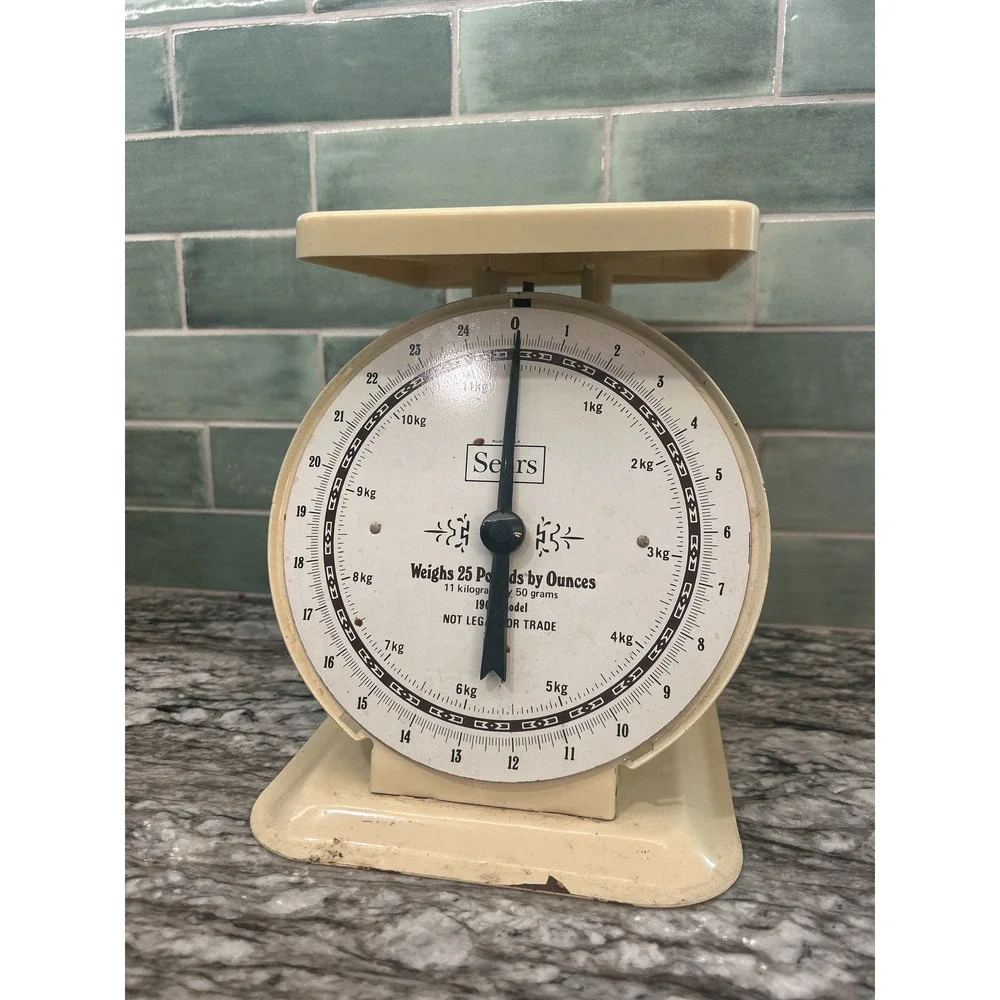 Vintage Sears Kitchen Scale Model 1900 Cream 25lb Capacity Analog Manual Scale